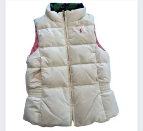 RALPH LAUREN Girls Reversible Puffer Vest White/Pink