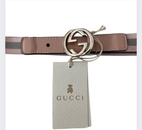 GUCCI Girls Pink And Grey Elastic Web Belt (Brand New)