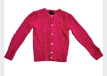 RALPH LAUREN Girls Cable-knit Pink Cardigan