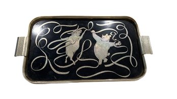 Antique MCM Brass 'Bear And Bull' Stock Market Serving Tray By Woodmet