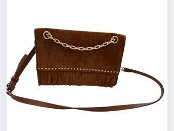 Vara Pelle Brown Suede Tassel Crossbody Purse