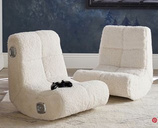 Pair Pottery Barn Kids Sherpa Mini Gaming Chairs (2) White