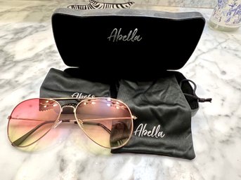 Brand New Abella Aviator Sunglasses Gold Rim Pink Tint