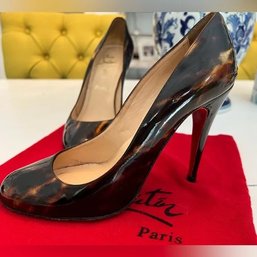 CHRISTIAN LOUBOUTIN AUTHENTIC Tortoise Shimmer Black & Brown 4 Heels 38.5 (8.5)