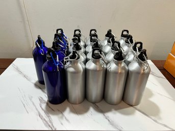 Never Used 21 Blue & Silver Aluminum Water Bottles With Key Ring