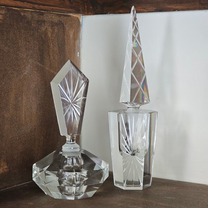 Lot Of 2 Art Deco Cut Crystal Perfume Bottles #12