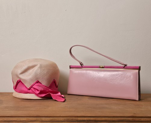 Original Vintage Janelle Pink Hat W/original Label And Vintage Never Used Nicholas Reich Pink Purse #104