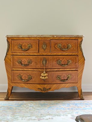 Stunning 19th Century French Louis XVI Rosewood Banded Kingwood Commode W/three Drawers And Marble Top #33