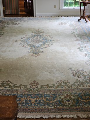 Antique Persian Old Kerman Hand-woven Wool Carpet Ivory Color With Floral Pattern #16