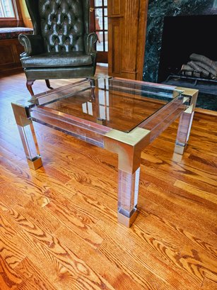 Jonathan Adler Signed Modern Clear Acrylic With Brass Corners Game Table 16 X 28 1/2 #17