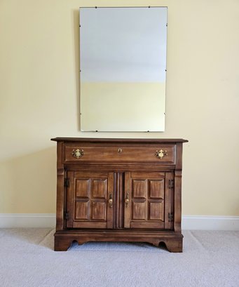 Solid Wood Two Door And One Drawer Server And Large Mirror 42 X 30   #128