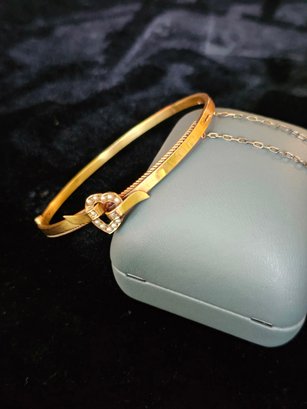 Antique Edwardian 14k Gold Hinged Bangle Bracelet With Diamond And Pearl 8.25g  #1