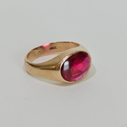 10K Yellow Gold Synthetic Ruby Ring #5