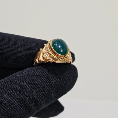 Antique 14K Yellow Gold And Green Onyx Ring  #15