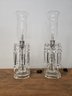 Vintage Pair Of Boudoir Lamps Hurricane Glass With Clear Shades #14