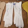 Vtg 1950s Mr John Golden Yellow Gloves, Margaret Smith Floral Bag, Velvet Purse And 2 Pr Of Vintage Gloves#107