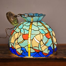 Kip Trienens Brilliant Stained-Glass Design Custom Made Hanging Light Depicts Sailboats 12 X 16 #5