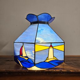 Kip Trienens Brilliant Stained-Glass Design Custom Made Hanging Light Depicts Lighthouses 12 X 12 #6