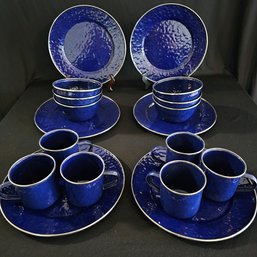 Golden Rabbit Cobalt Swirl Enamelware Set 6 Large Plates, 6 Bowls And 6 Mugs  #34