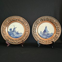 Copper Rim Delft Blue Hand Painted Porcelain Plates Made In Holland  #35