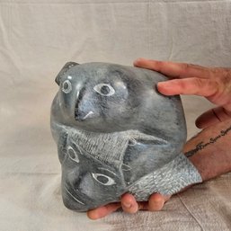 Unique Inuit Stone Sculpture Carved By Hand By The Eskimo Artist Inscribed With Disc Number #41