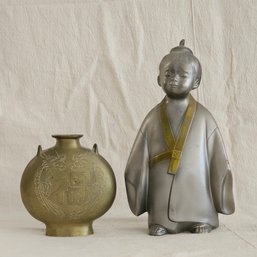 Toyo Japan Child Bronze Statue And Asian Bronze Decor Vase #58