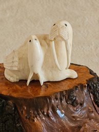 Artist Signed Eskimo Carved Walrus Figurine #100