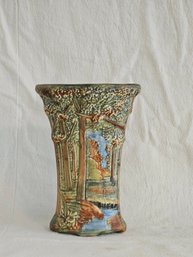 Signed Antique Weller Art Pottery Vase Forest Scene #133