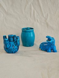 Blue Ceramic Hippo Sculpture And Vase Metropolitan Museum And Beautiful Blue Jar Signed  #137