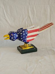 Vintage Patriotic Hand Made And Hand Painted Wooden Eagle Statue #159