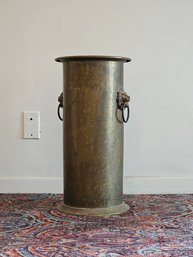 Tall Brass Umbrella Stand With Lion Head Ring Handles #163