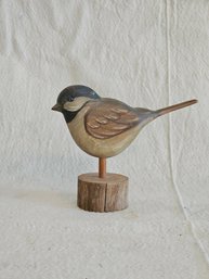 Wood Carved And Painted Songbird Signed #179