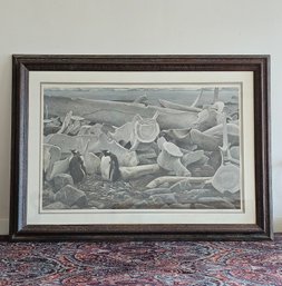 30 X 41 Signed & Numbered Lithograph By Robert Bateman  'Gentoo Penguins & Whale Bones' #189