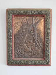 14.5 X 11 Antique Copper Relief Plaque Nesting Birds #191