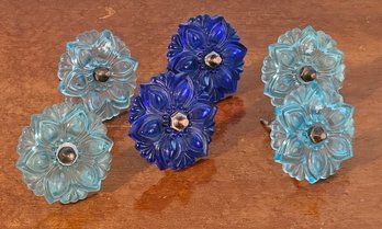 Lot Of 6 Light And Dark Blue Press-glass Curtain Tie Backs #240