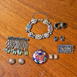 Vintage Jewelry Lot Of Brooches, Bracelet, Butterfly Pendant And Earrings #353