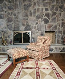 Beautiful Upholstered Skirted Swivel Chair And Ottoman Set - Great Condition #5