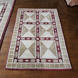 Ivory Hand Knotted Modern Nepali Neo Classic Block Design Pure Wool Rug 5.7'X3.95' #16