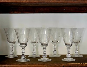 Vintage 1980s Fostoria Crystal Etched Rose Pattern Wine Glasses - Set Of 7   #2