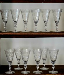Set Of 12 Vintaege HAWKES Cut Etch Blown Stem Crystal Elegant Wine Glasses #5