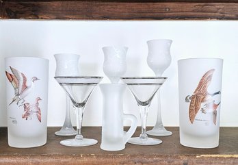 Lynn Bogue Hunt Glasses Set Of 2, Set Of 2 Small Martini Liqueur Glasses And 4 Frosted Glasses #9