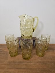 Anchor Hocking Avocado Green Pitcher With 5 Glasses #15