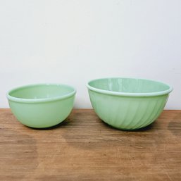 Beautiful Vintage Fire King Jadeite Mixing Bowls One Is Swirl Bowl - Excellent Condition #17