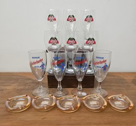 Set Of 4 Ruppert Knickerbocker Beer Glasses, Grolsch Amber Beer Glasses Set Of 6,Schenley Elegance Ashtrays#22
