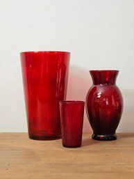 Beautiful Lot Of Red Glass Vases #45