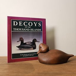 Vintage Hand-carved Wooden Duck Decoy Glass Eyes And Book #50