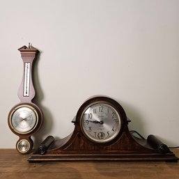 Vintage Mahogany Barometer, Vintage Sessions Electric Westminster Chime Mantel Clock (tested And Works) #63