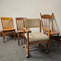 Lot Of 2 Vintage Solid Wood Chairs, One Rocking Chair And MCM Office Chair #126