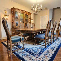 Beautiful HIBRITEN Furniture Italian Dining Table W/ Two Leaves 6 Cane Back Chair, 2 Cane Back Armchair