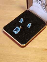 Magnificent Aquamarine Diamond Earrings And Ring Set In 14K Yellow Gold